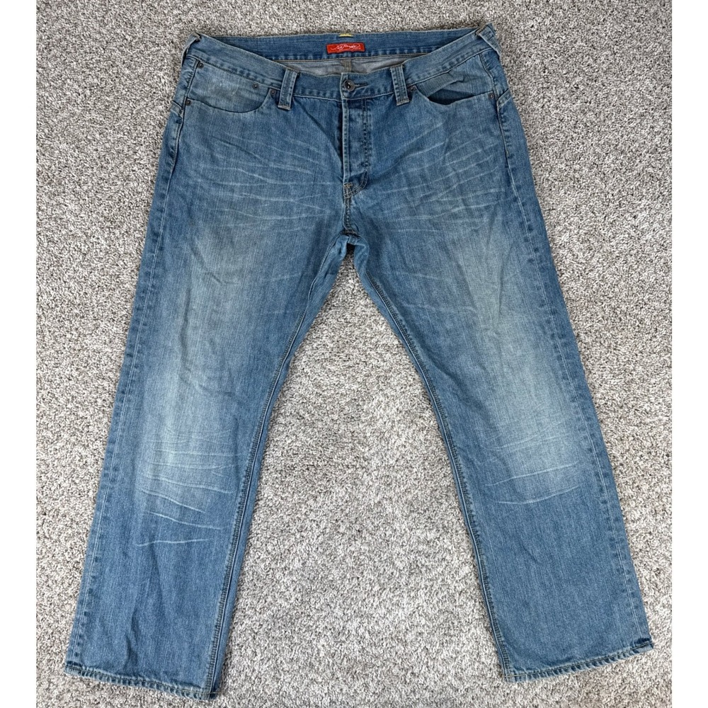 Ed Hardy Jeans Mens 40x32 Blue Straight‎ Leg Button Fly Y2K Flap Pocket